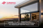 Vertical Retracting Windows installed in a modern luxury home with panoramic glass design.