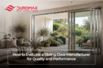 Sliding door manufacturer quality evaluation checklist showing materials, durability, performance, hardware, and installation standards.