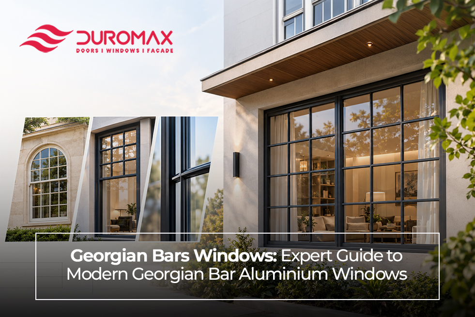 Georgian bar aluminium windows featuring a modern grid design that combines classic aesthetics with durability and contemporary architectural style.